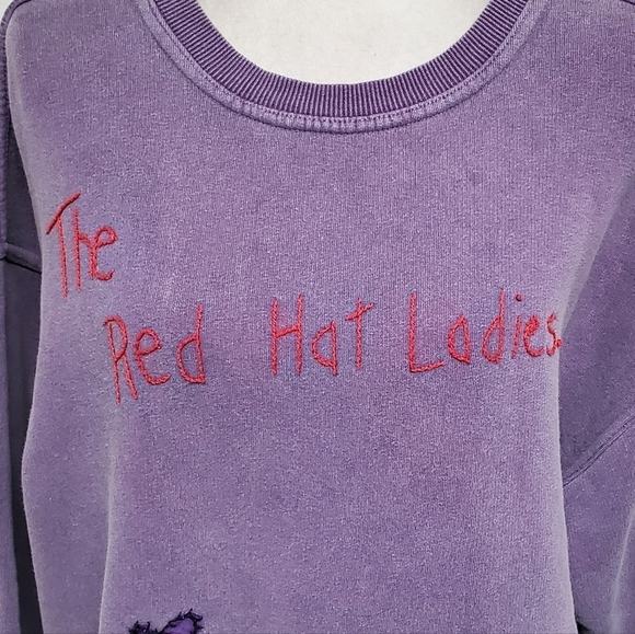 VINTAGE The Red Hat Ladies OOAK Handmade Stone Wash Purple Embroidery Sweatshirt - Picture 6 of 12